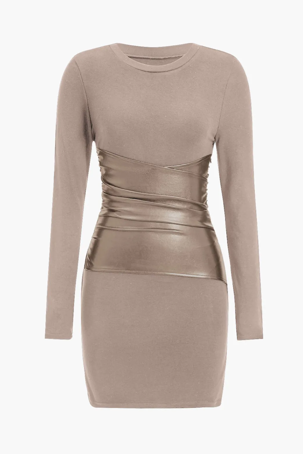 Faux Leather Patchwork Long Sleeve Mini Dress