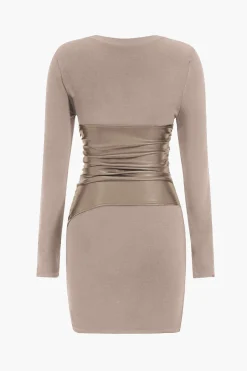 Faux Leather Patchwork Long Sleeve Mini Dress