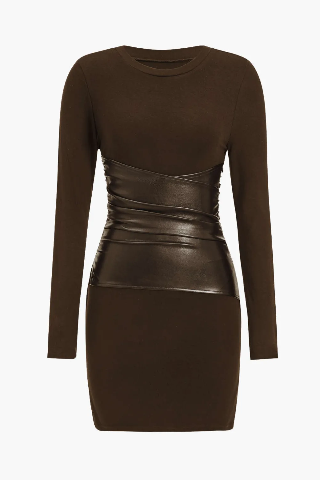 Faux Leather Patchwork Long Sleeve Mini Dress