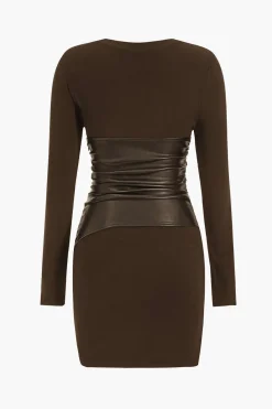 Faux Leather Patchwork Long Sleeve Mini Dress