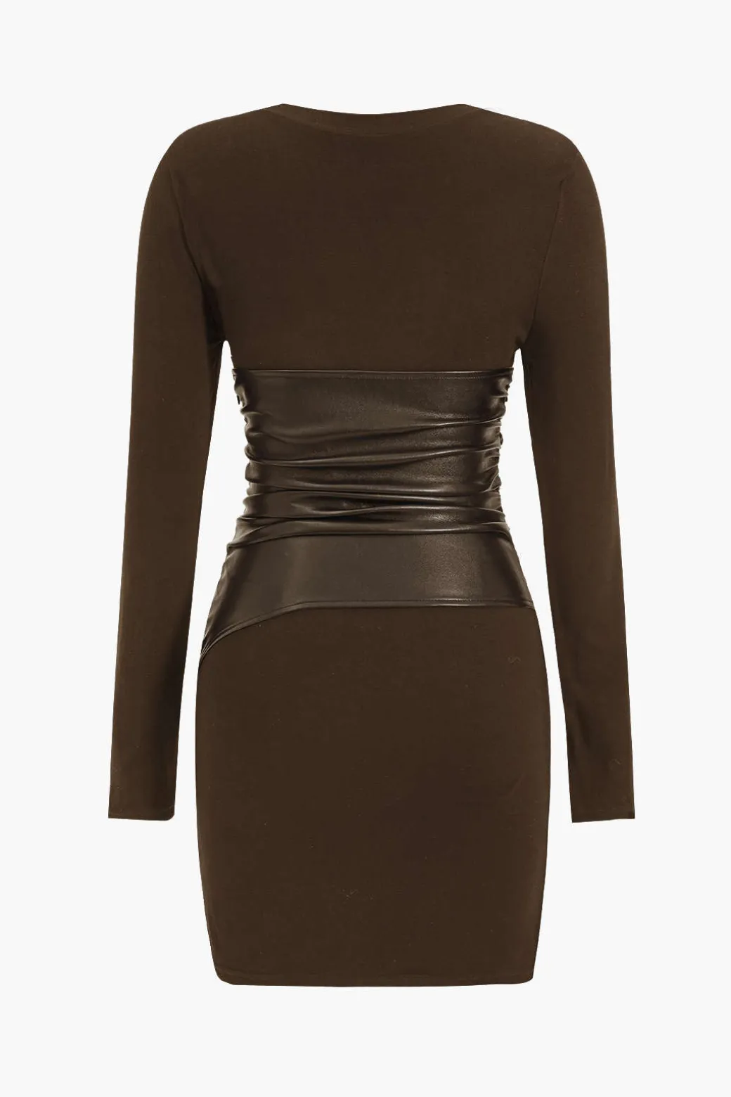 Faux Leather Patchwork Long Sleeve Mini Dress