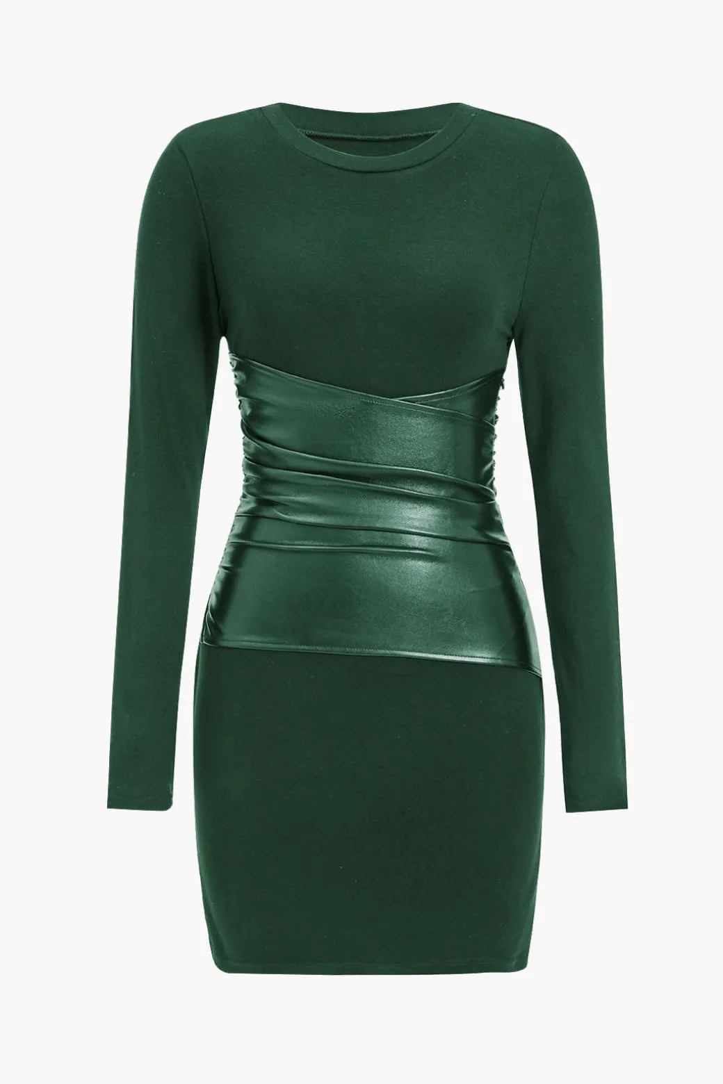 Faux Leather Patchwork Long Sleeve Mini Dress