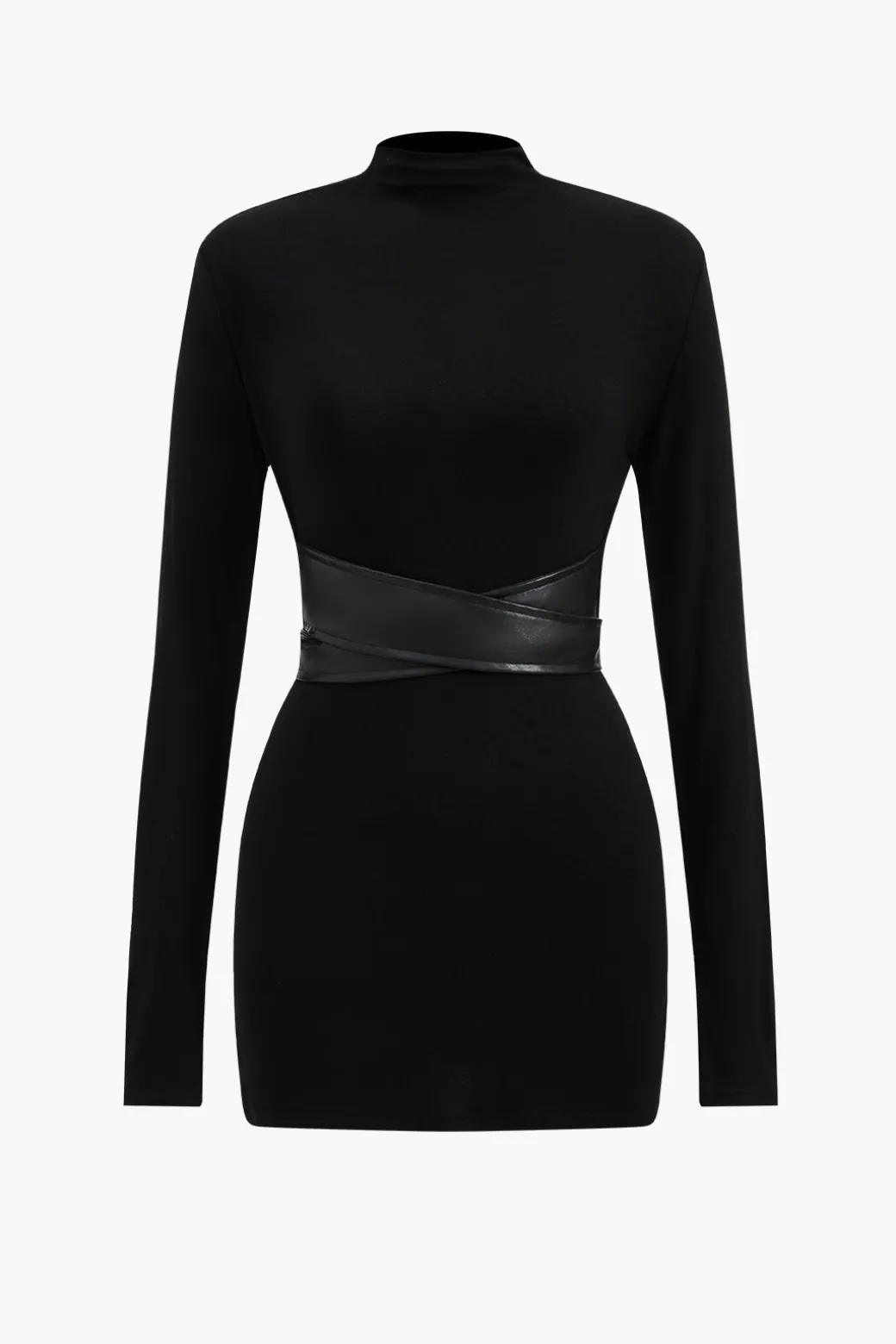 Faux Leather Patchwork Mock Neck Mini Dress