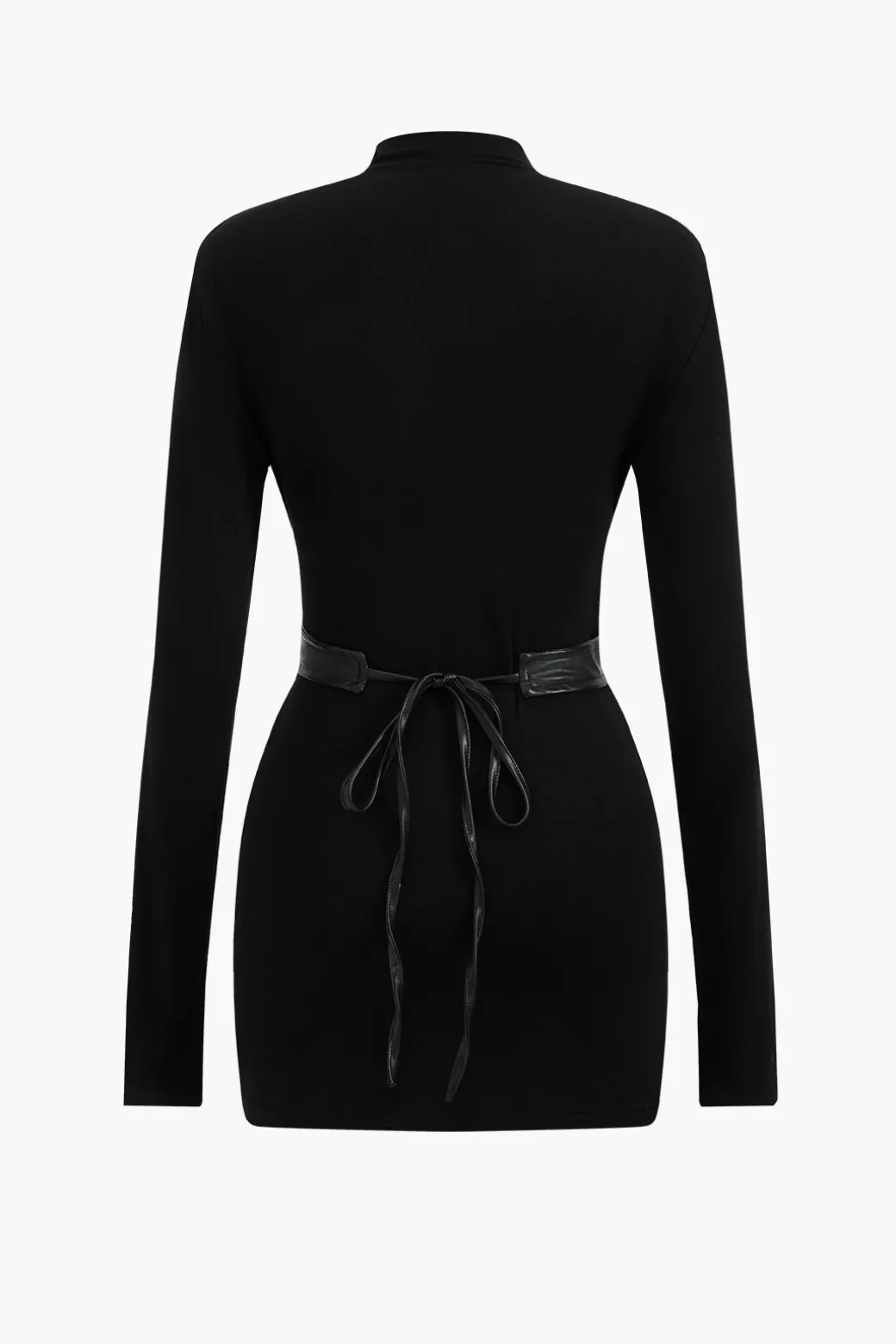 Faux Leather Patchwork Mock Neck Mini Dress