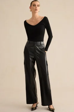 Faux Leather Patchwork Trousers