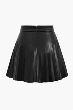 Faux Leather Pleated Skirt