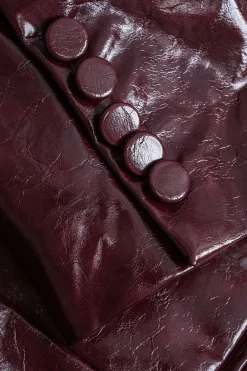 Faux Leather Pocket Button Notched Lapel Blazer