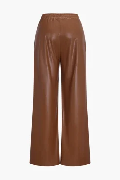 Faux Leather Pocket Wide Leg Trousers
