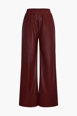 Faux Leather Pocket Wide Leg Trousers