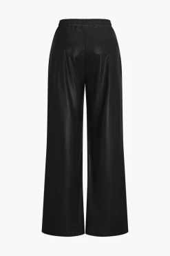 Faux Leather Pocket Wide Leg Trousers