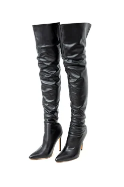 Faux Leather Pointed Toe Over The Knee Boots