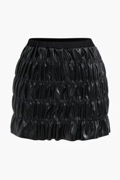 Faux Leather Ruched Detail Skirt Set