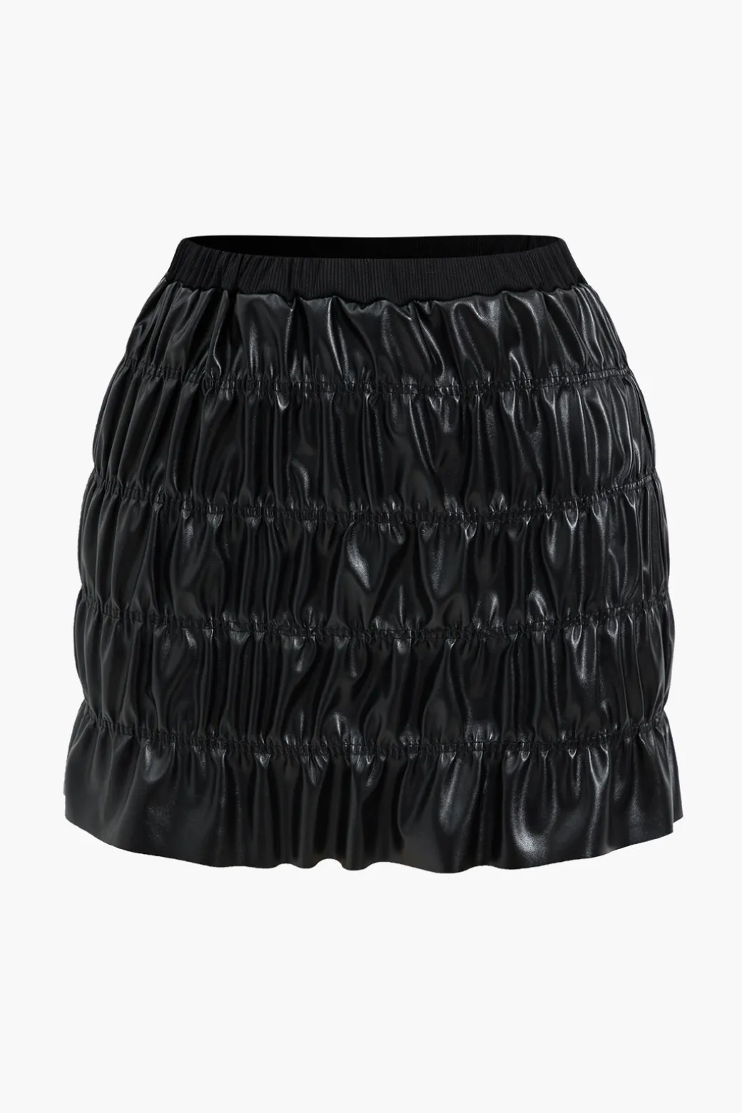 Faux Leather Ruched Detail Skirt Set