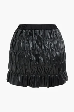 Faux Leather Ruched Detail Skirt Set