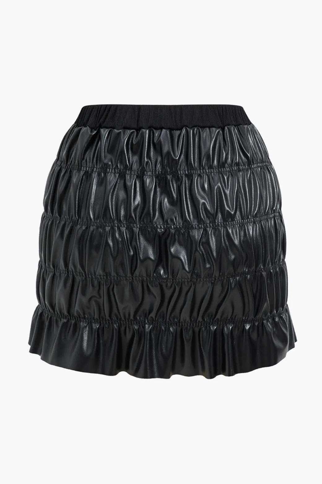 Faux Leather Ruched Detail Skirt Set