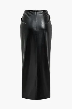 Faux Leather Ruched Skirt
