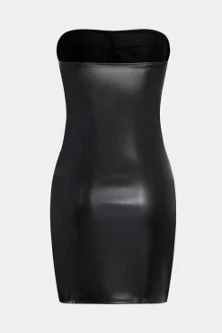 Faux Leather Ruched Strapless Sleeveless Mini Dress
