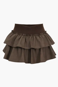 Faux Leather Ruffle Tie-Up Patchwork Skirt