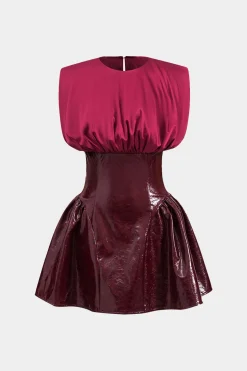 Faux Leather Satin Sleeveless Mini Dress