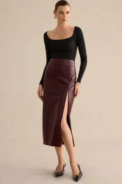 Faux Leather Side Slit Skirt