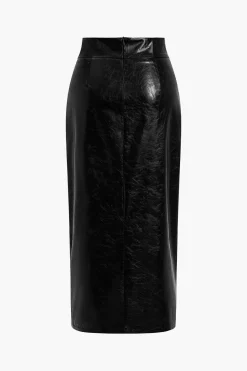 Faux Leather Side Slit Skirt