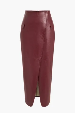 Faux Leather Slit Skirt