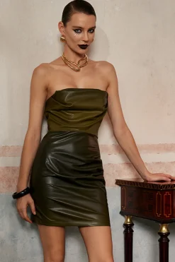 Faux Leather Strapless Mini Dress