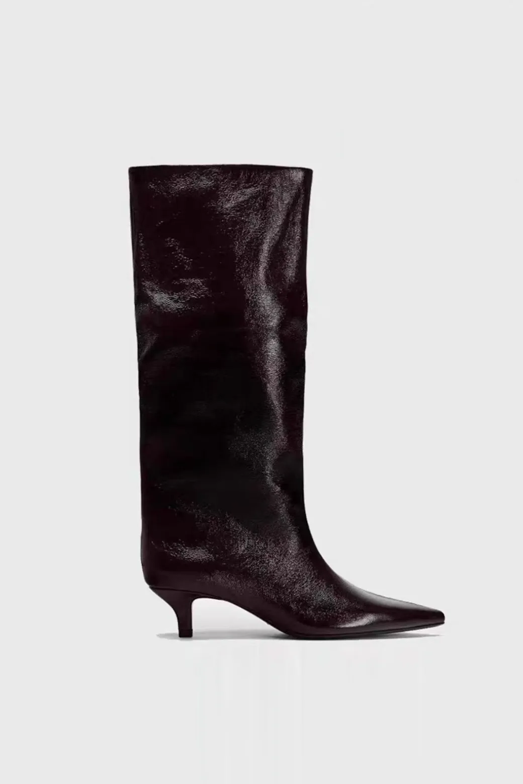 Faux Leather Textured Pointed Toe Knee High Boots
