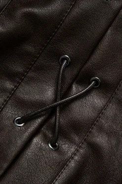 Faux Leather Tie Front Crossed Button Jacket