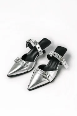 Faux Leather Tie-Up Pointed Toe Mid Heel Sandals