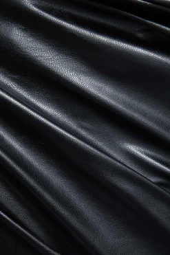 Faux Leather V-Neck Mini Dress With Fake Pockets