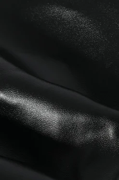 Faux Leather V-Neck Ruched Slit Midi Dress