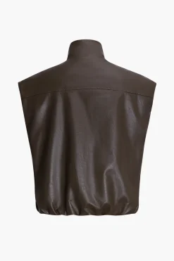 Faux Leather Zipper Detail Pocket Vest