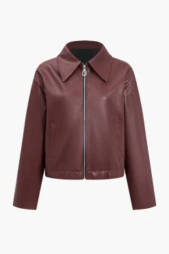 Faux Leather Zipper Jacket