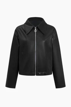 Faux Leather Zipper Jacket