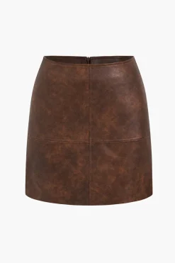 Faux Leather Zipper Skirt