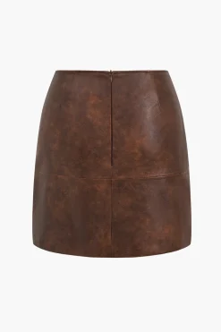 Faux Leather Zipper Skirt