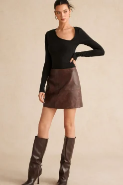 Faux Leather Zipper Skirt