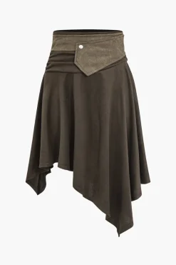 Faux Suede Asymmetrical High Waist Skirt