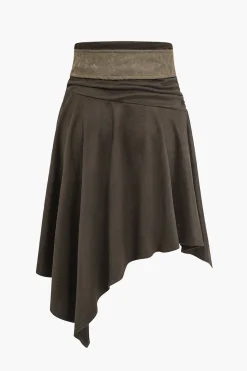 Faux Suede Asymmetrical High Waist Skirt
