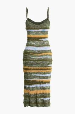 Feather Detail Stripe Cami Knit Midi Dress