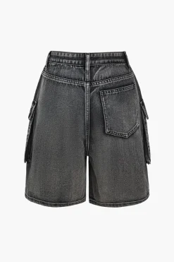 Flap Pocket Cargo Denim Shorts