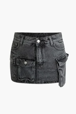 Flap Pocket Denim Skirt