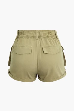 Flap Pocket High Waist Shorts