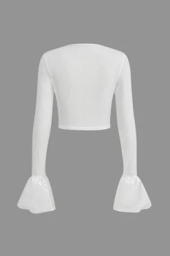 Flared Cuff Textured Long Sleeve Crop Top