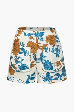 Floral Bra Top And Pocket Shorts And Shirt 3PC Set