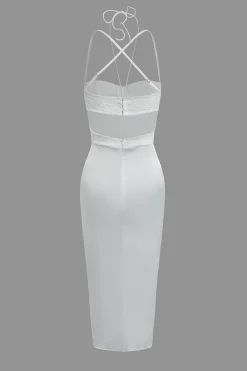 Floral Embroider Lace Crossed Backless Bustier Midi Dress