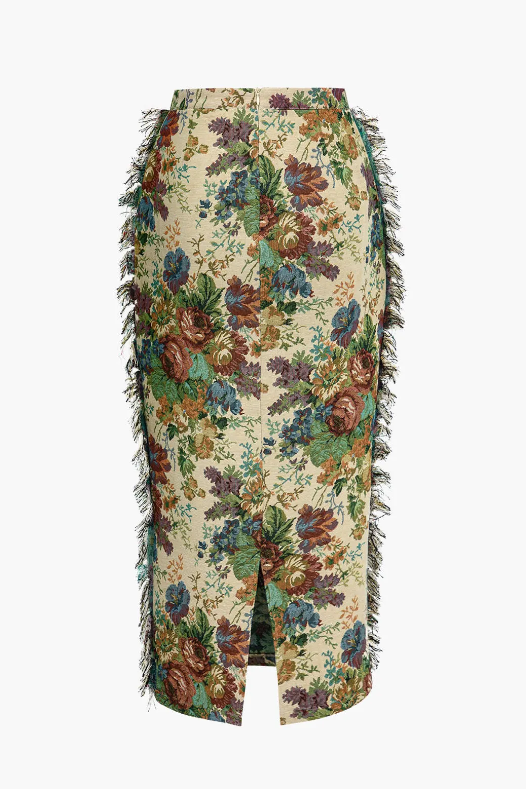 Floral Fringe Zipper Skirt