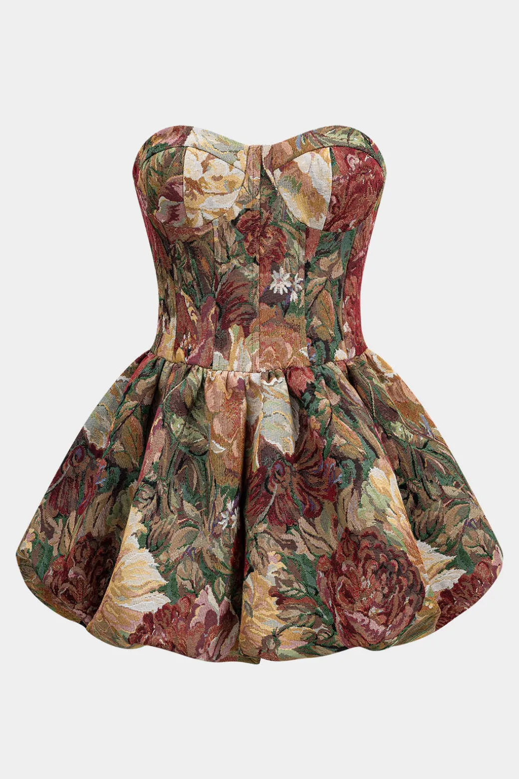 Floral Jacquard Strapless Sleeveless Mini Dress