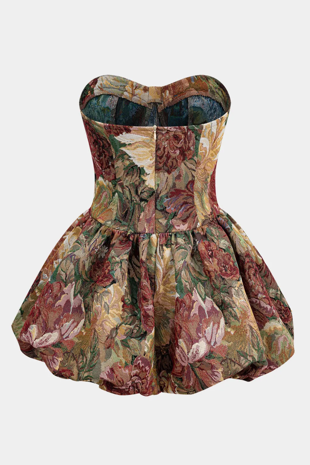 Floral Jacquard Strapless Sleeveless Mini Dress